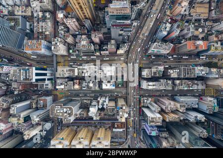 Causeway Bay, Hongkong 22. Februar 2019: Blick von oben auf die Stadt Hongkong Stockfoto