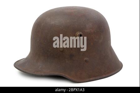 Deutsche Erster Weltkrieg (Stahlhelm) Military Helm auf weißem Hintergrund Stockfoto