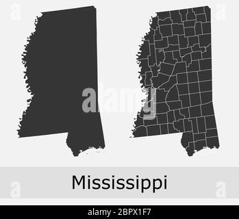 Mississippi Karten Vektor skizzieren Grafschaften, Townships, Regionen, Gemeinden, Departements, Grenzen Stock Vektor