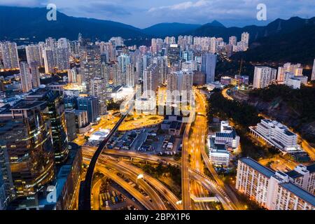 Kwai Tsing, Hongkong 14. Februar 2019: Hongkong bei Nacht Stockfoto