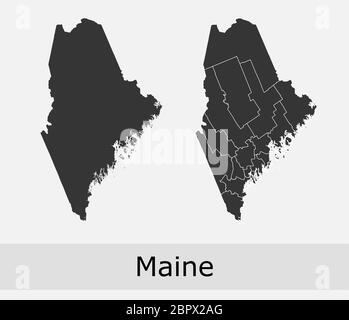 Maine Maps Vektor skizzieren Grafschaften, Townships, Regionen, Gemeinden, Abteilungen, Grenzen Stock Vektor