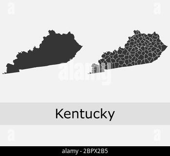 Kentucky Karten Vektor skizzieren Grafschaften, Townships, Regionen, Gemeinden, Abteilungen, Grenzen Stock Vektor