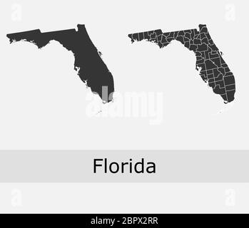 Florida Karten Vektor skizzieren Grafschaften, Townships, Regionen, Gemeinden, Departements, Grenzen Stock Vektor