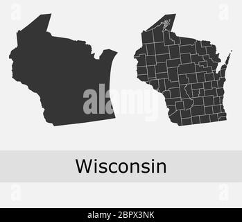 Wisconsin Karten Vektor skizzieren Grafschaften, Townships, Regionen, Gemeinden, Abteilungen, Grenzen Stock Vektor