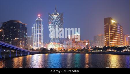 Nam Van Lake Macau - 22. Januar 2019: Zeitraffer der Skyline von Macau bei Nacht Stockfoto