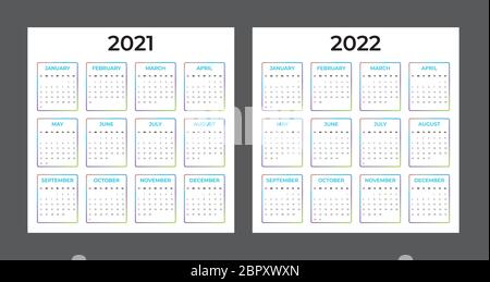2021-2022 Kalender - Abbildung. Vorlage. Modell. Farbenfroher Vektorkalender Stock Vektor