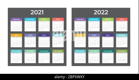 2021-2022 Kalender - Abbildung. Vorlage. Modell. Farbenfroher Vektorkalender Stock Vektor