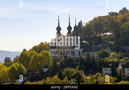 Fernsicht auf das Kaeppele, eine Kapelle in Würzburg, eine fränkische Stadt in Bayern, Deutschland Stockfoto