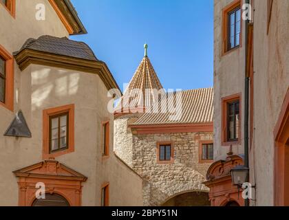 Idyllische Detail der Festung Marienberg in der Nähe von Würzburg in Unterfranken, einem bayerischen Raum in Deutschland Stockfoto