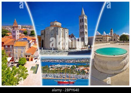 Stadt Zadar tourist Postkarte, berühmte Sehenswürdigkeiten und die wunderschöne Natur von Dalmatien, Kroatien Stockfoto