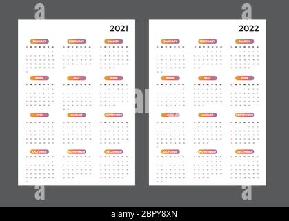 2021-2020 Kalender - Abbildung. Vorlage. Modell. Vektorkalender Stock Vektor