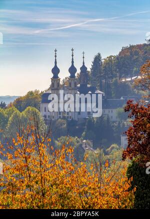 Fernsicht auf das Kaeppele, eine Kapelle in Würzburg, eine fränkische Stadt in Bayern, Deutschland Stockfoto