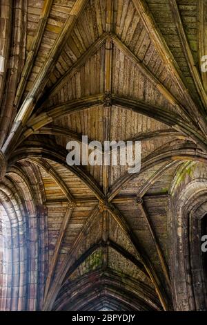 Eines der verbliebenen Dachbereiche in den Ruinen von Melrose Abbey, Scottish Borders, Schottland, Großbritannien Stockfoto