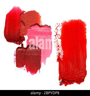 Kreatives Konzept Foto von Kosmetika swatches Schönheit Produkte Lippenstift auf weißem Hintergrund. Stockfoto