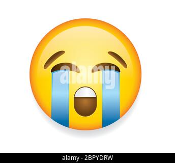 Hochwertige Emoticon Vektor-Illustration auf weißem Hintergrund. Emoji weint laut mit Tränen und geschlossenen Augen. Ein gelbes Gesicht weint Emoji. Stock Vektor