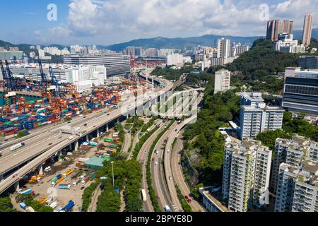 Kwai Tsing, Hongkong 04. September 2018:- Container im Handelshafen von Hongkong Stockfoto