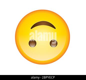 Hochwertiges Emoticon auf weißem Hintergrund. Emoji auf dem Kopf lächelnd. Gelbes Gesicht Emoji lächelnd Vektor-Illustration. Stock Vektor