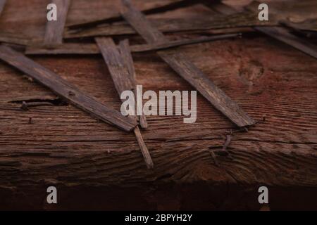 Nägel in das Holz closeup Hintergrund Stockfoto