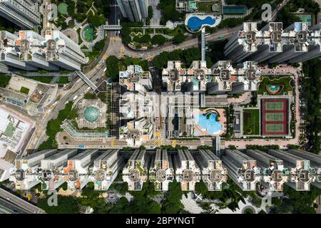 Kwun Tong, Hongkong 03. September 2018:- Top down von Hong Kong Wohngebäude Stockfoto