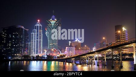 Nam Van Lake Macau - 22. Januar 2019: Macau City Skyline bei Nacht Stockfoto