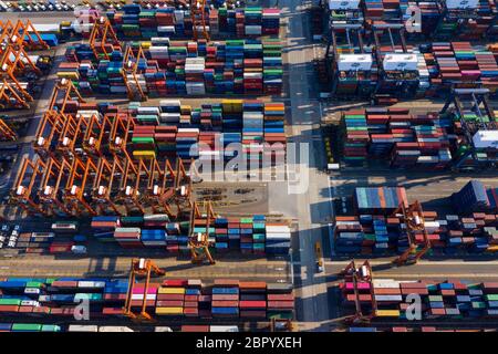 Kwai Tsing, Hongkong, 14. Februar 2019:- von oben auf die Kwai Tsing Container Terminals in Hongkong Stockfoto