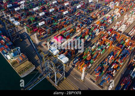 Kwai Tsing, Hongkong, 14. Februar 2019:- Draufsicht auf die Kwai Tsing Container Terminals Stockfoto