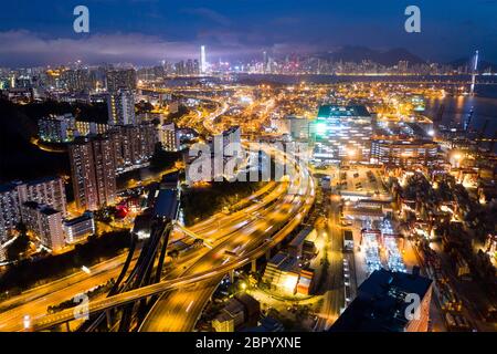 Kwai Tsing, Hongkong 14. Februar 2019: Hongkong bei Nacht Stockfoto