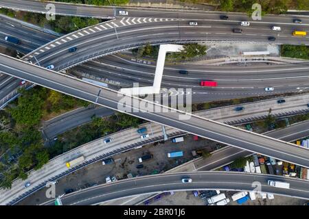 Kwai Tsing, Hongkong, 14. Februar 2019:- Draufsicht auf den Verkehr in Hongkong Stockfoto