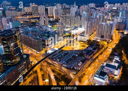 Kwai Tsing, Hongkong 14. Februar 2019: Hongkong bei Nacht Stockfoto