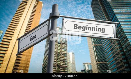 Straßenschild Anfang gegen Ende Stockfoto