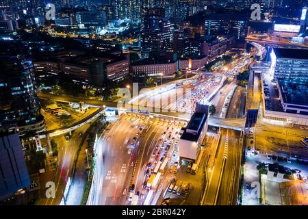 Hung Hom, Hongkong 05. September 2018:- Luftaufnahme des Hongkonger Verkehrs Stockfoto
