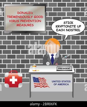 Vertretung des Präsidenten der Vereinigten Staaten von Amerika, der äußerst gute Ratschläge zur Virenprävention gibt Stockfoto