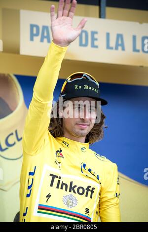 02.07.2016. Angers, Frankreich. Tour de France Etappe 3 von Granville nach Angers. Peter Sagan bleibt nach Etappe 3 im gelben Trikot. Stockfoto