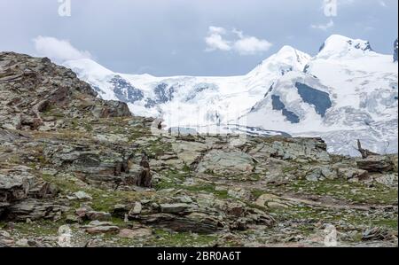 Sommerlandschaft mit permanenten Gletschern Schweizer Alpen Zermatt Stockfoto