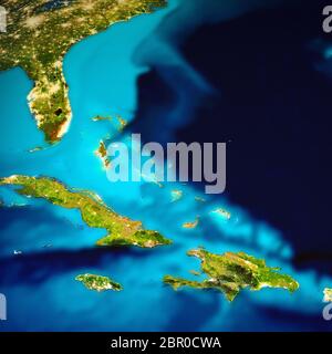 Karibik und Bahamas Inseln Karte. Elemente dieses Bild von der NASA eingerichtet. 3D-Rendering Stockfoto