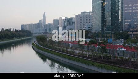 Shenzhen, China,29. Oktober 2018:- Geschäftsbezirk in Shenzhen am Abend Stockfoto