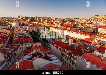 König Pedro IV, Rossio-Platz vom Aufzug Santa Justa in Lissabon, Portugal Stockfoto