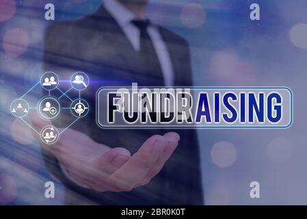 Text zeichen Fundraising angezeigt. Business Foto Text handeln, der das Sammeln oder die Herstellung von Geld für einen bestimmten Zweck. Stockfoto