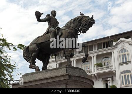 Statue von General Tomas Herrera auf dem Platz mit dem gleichen Namen in der Casco Viejo Panama City Stockfoto