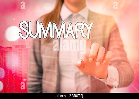 Handschrift Text schreiben Zusammenfassung. Konzeptionelle Foto kurze Erklärung oder Konto der wichtigsten Punkte von etwas abhängig Stockfoto