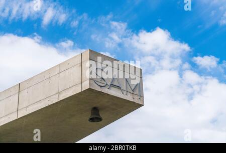 seattle waetr Front am sonnigen Tag, Seattle, Washington, usa. Nur für redaktionelle Verwendung. Stockfoto