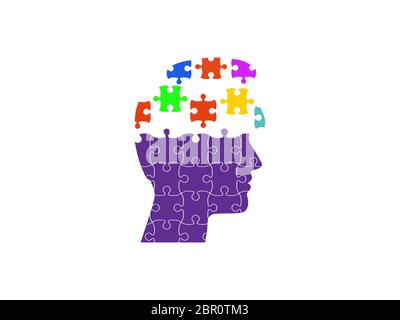 Menschlicher Kopf, Puzzle-Symbol. Vektorgrafik, flaches Design. Stock Vektor