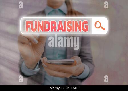 Text zeichen Fundraising angezeigt. Business Foto Text handeln, der das Sammeln oder die Herstellung von Geld für einen bestimmten Zweck. Stockfoto