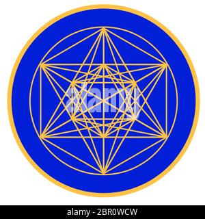 Blau Gelb Metatron cube Power Energy heilige Geometrie Meditation chakra Abbildung Stockfoto