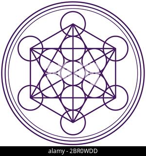 Metatron cube lila Energie der heiligen Geometrie Meditation chakra Abbildung Stockfoto