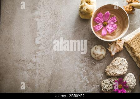 Wellness natürliches Konzept. Dayspa Kosmetik Produkte. Spa und Wellness. Stockfoto