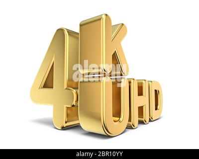 Ultra HD (High Definition) Auflösung Technologie 4K-Konzept UHD 3D-Render Abbildung auf weißem Hintergrund Stockfoto