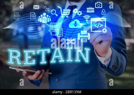 Konzeptionelle Handschrift zeigt behalten. Konzept Bedeutung in einem s halten ist Bezahlung oder Dienst spezifisch oder in Besitz zu halten Stockfoto