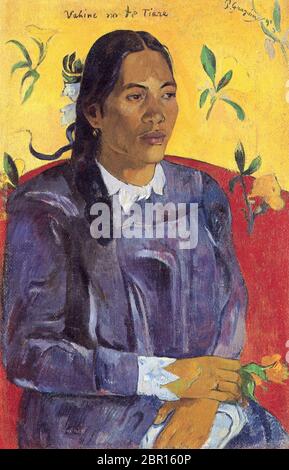 Frau mit Blume von Paul Gauguin 1891. Die neue Carlsberg Glyptotek in Kopenhagen Stockfoto