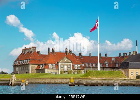 Zentrale Pförtnerloge im ehemaligen Hafen Naval Base Nyholm, Kopenhagen, Dänemark. Stockfoto